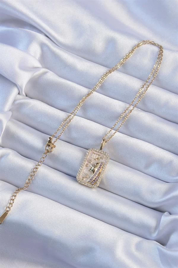 316l Çelik Zincir Altın Renk Zirkon Taşlı Yüz Figürlü Tarot Kolye