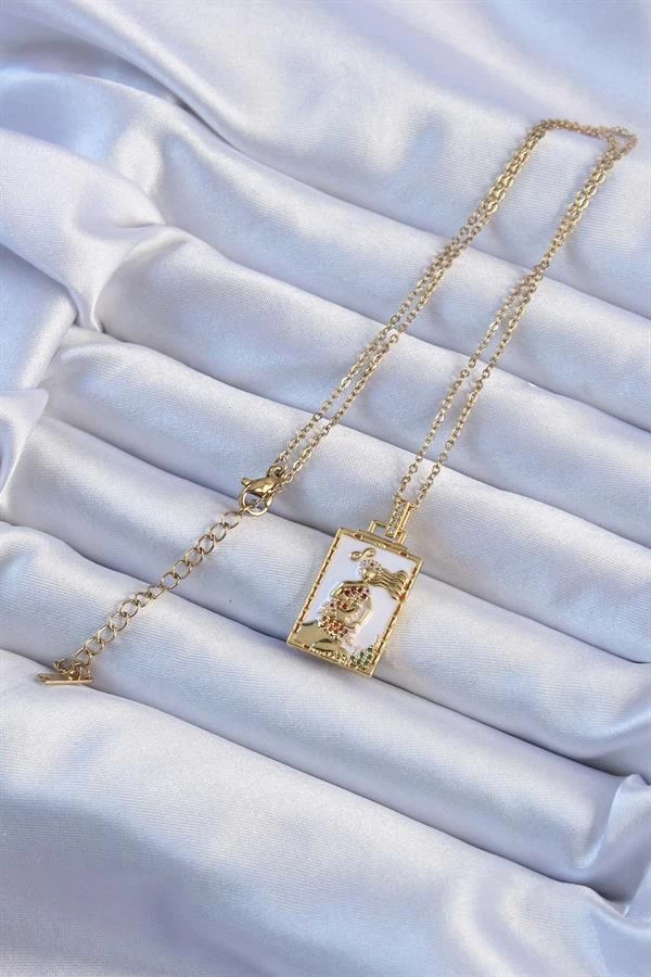 316l Çelik Zincir Altın Renk Beyaz Mineli Tarot Kolye