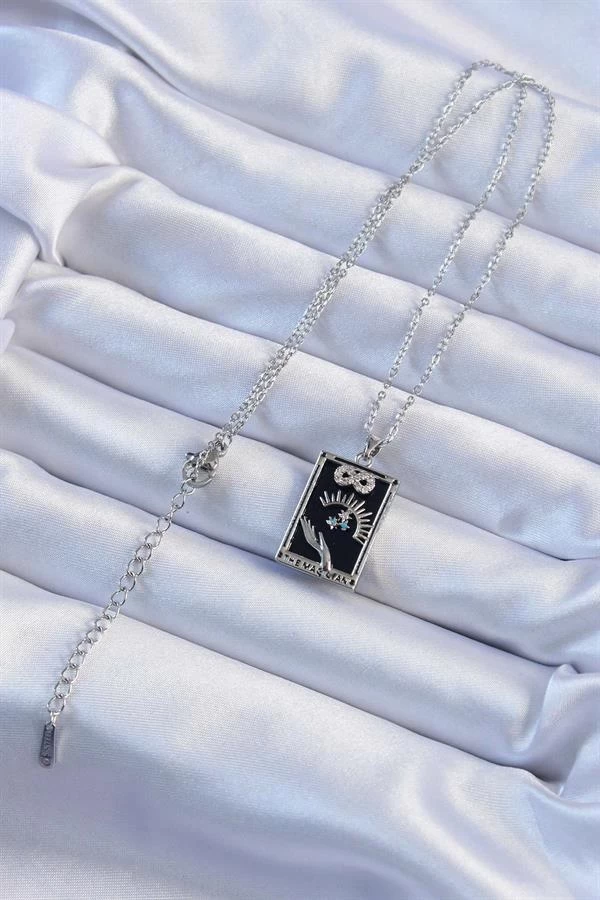 316l Çelik Zincir Gümüş Renk Zirkon Taşlı Sonsuzluk Figürlü Tarot Kolye