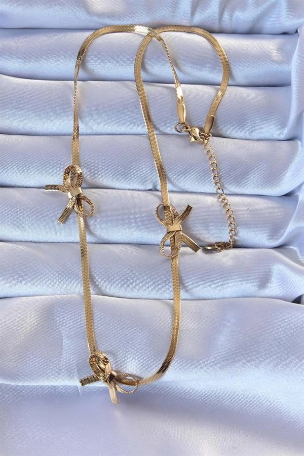 316l Çelik Altın Renk İtalyan Zincirli Fiyonk Kolye