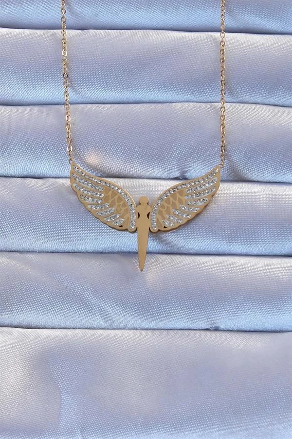 316l Çelik Altın Renk Zirkon Taşlı Mikail Kolye