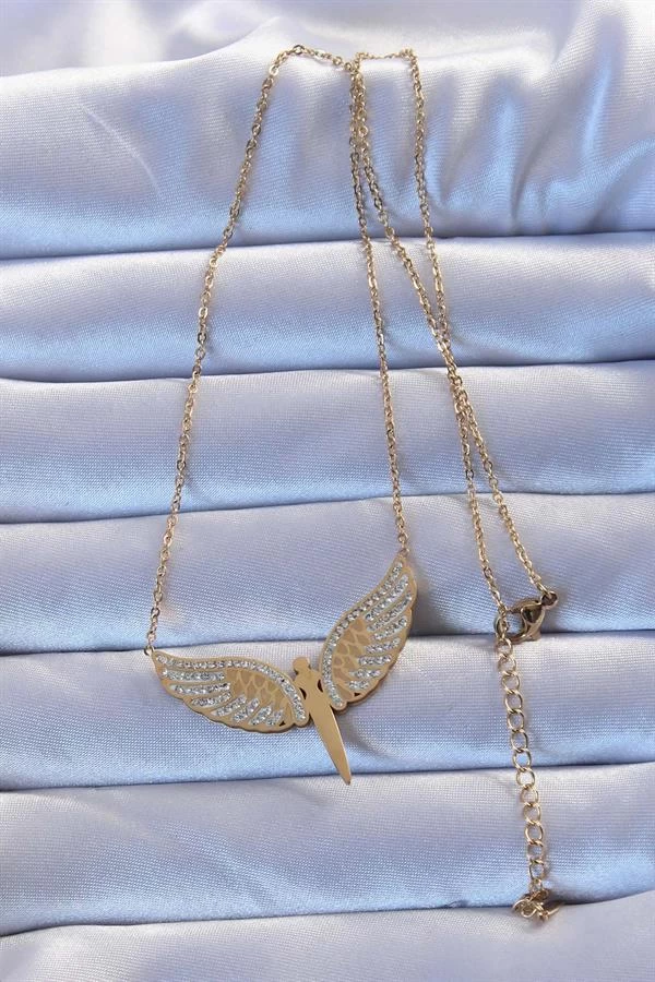 316l Çelik Altın Renk Zirkon Taşlı Mikail Kolye