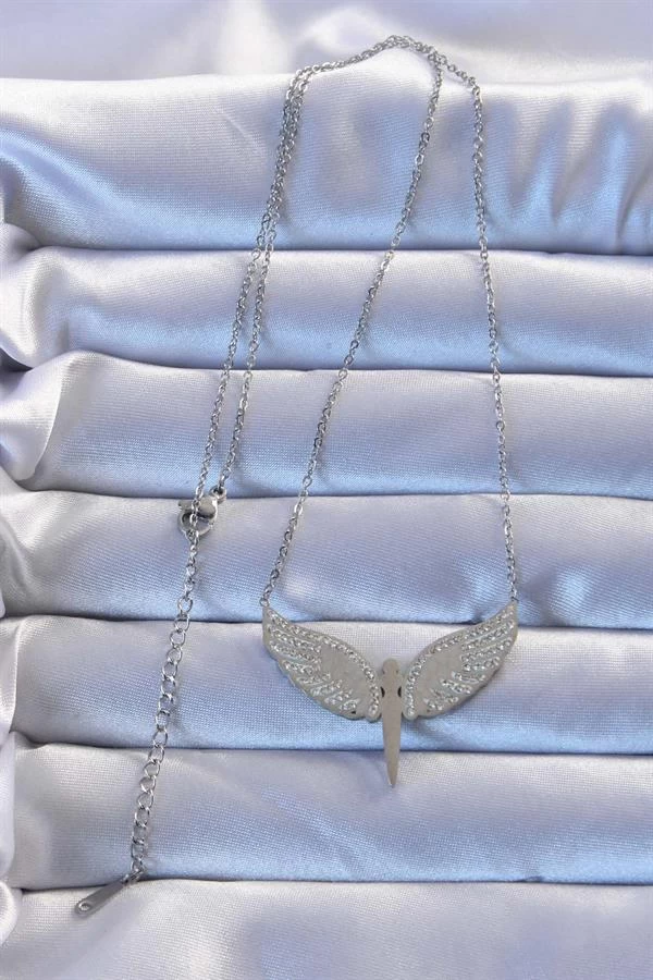 316l Çelik Gümüş Renk Zirkon Taşlı Mikail Kolye