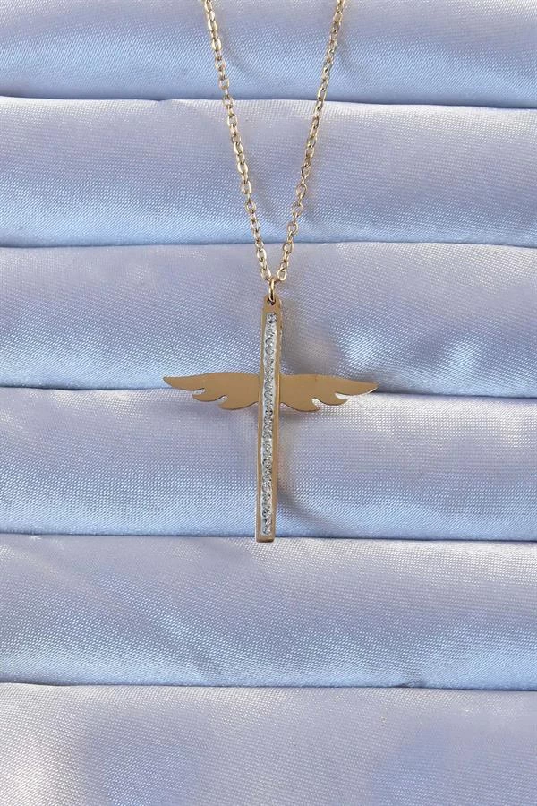 316l Çelik Altın Renk Zirkon Taşlı Mikail Kolye