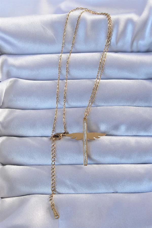 316l Çelik Altın Renk Zirkon Taşlı Mikail Kolye