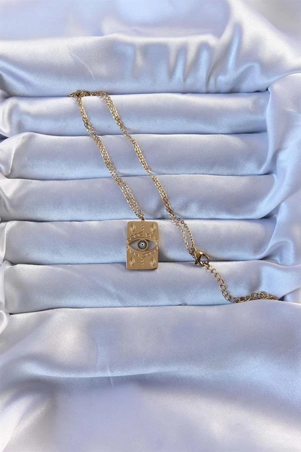 316l Altın Renk İşlemeli Nazarlı Vintage Kolye