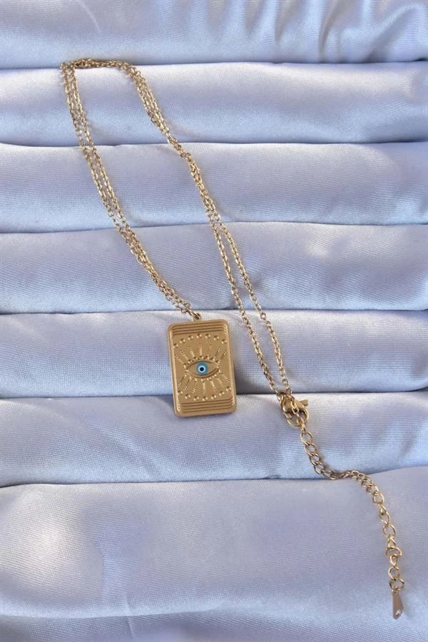 316l Altın Renk İşlemeli Nazarlı Göz Model Vintage Kolye