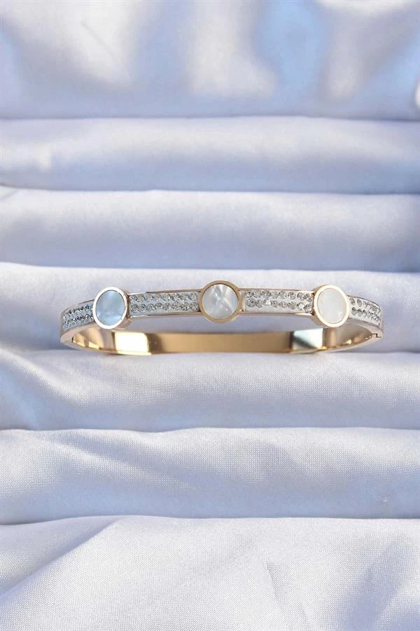 316l Çelik Altın Renk Zirkon Taşlı Sedefli Kelepçe