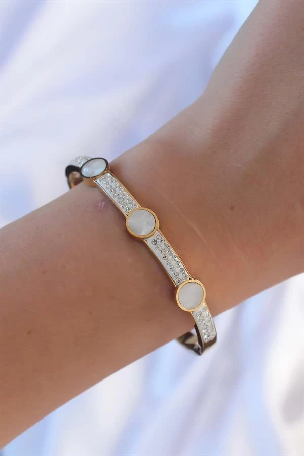 316l Çelik Altın Renk Zirkon Taşlı Sedefli Kelepçe