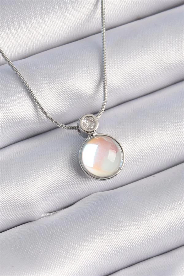 316l Çelik Gümüş Renk Beyaz Sedefli Vintage Model Kadın Kolye