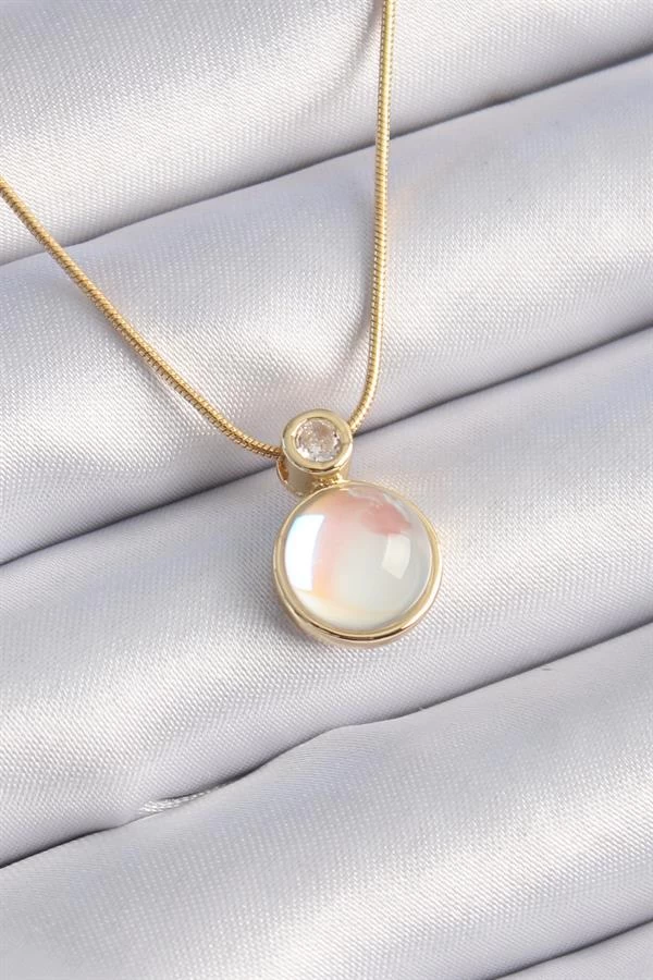 316l Çelik Gold Renk Beyaz Sedefli Vintage Kadın Kolye