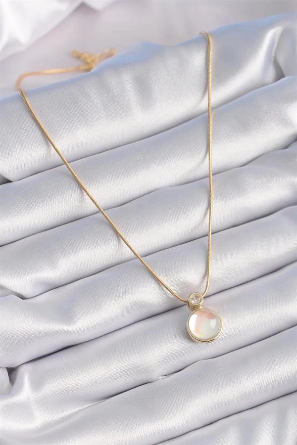 316l Çelik Gold Renk Beyaz Sedefli Vintage Kadın Kolye