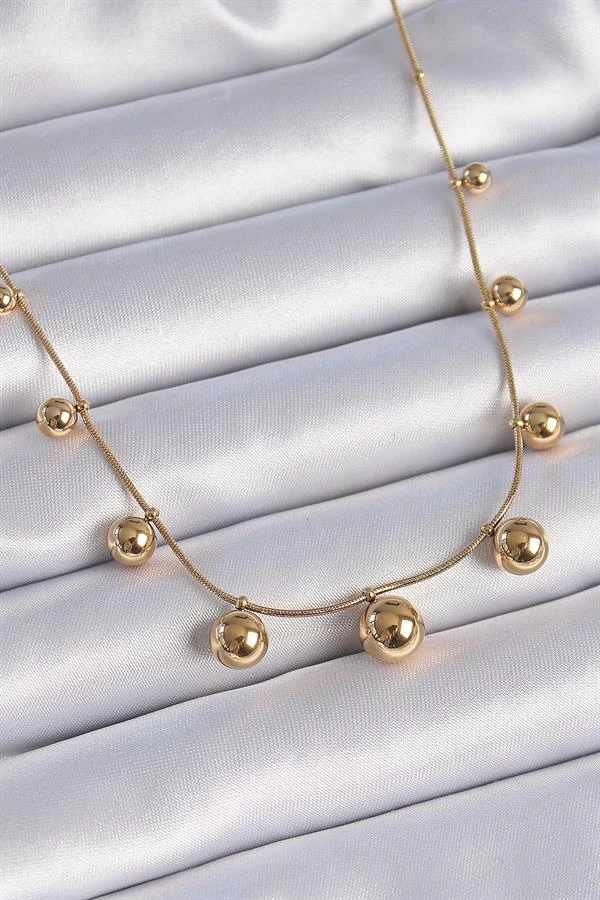 316l Çelik Gold Renk Top Model Kadın Kolye
