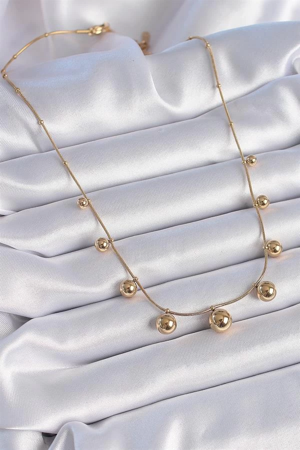 316l Çelik Gold Renk Top Model Kadın Kolye