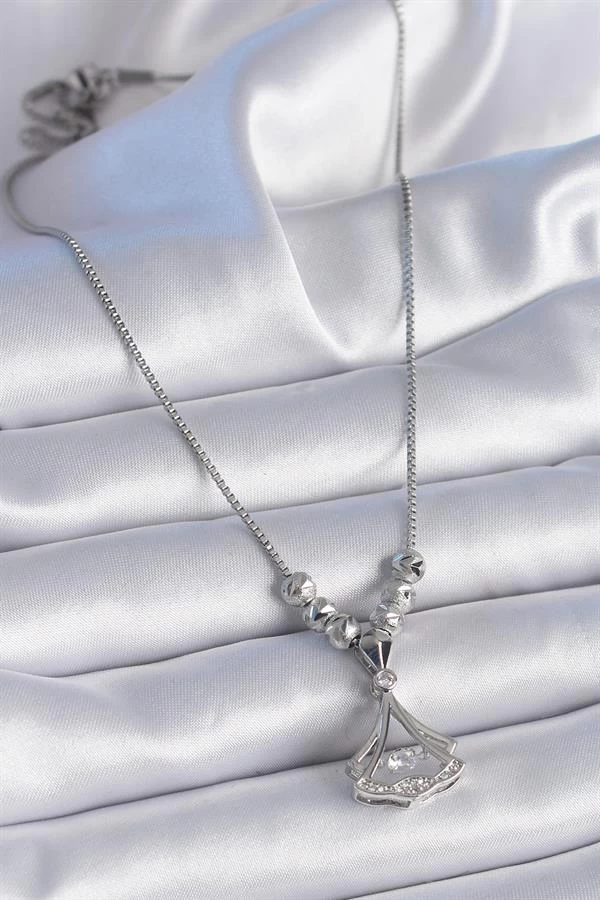 316l Çelik Zincir Gümüş Renk Gingko Yaprağı Model Zirkon Taş Detay Kadın Kolye