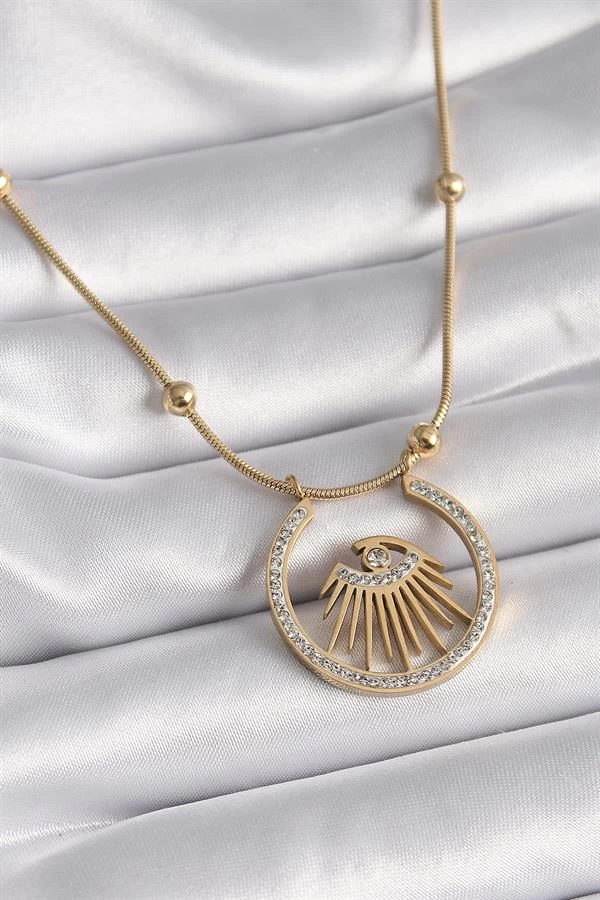 316l Çelik Gold Renk Zirkon Taşlı Göz Model Kadın Kolye