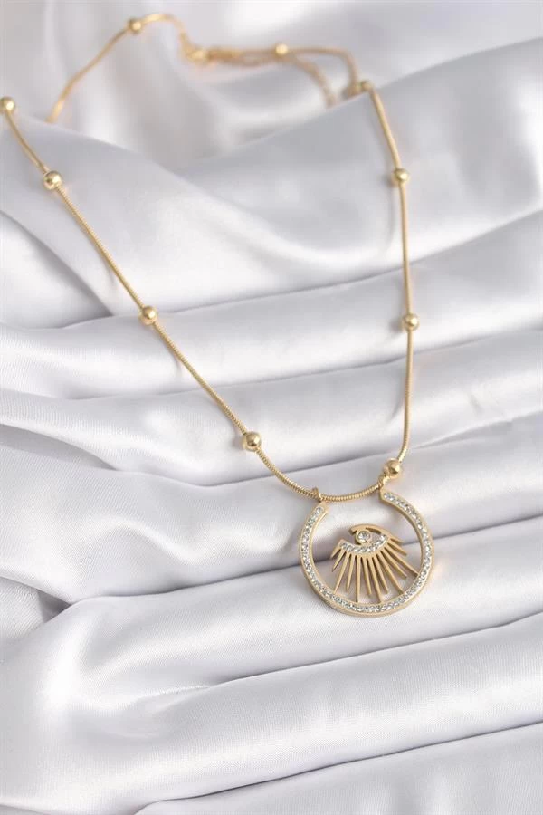 316l Çelik Gold Renk Zirkon Taşlı Göz Model Kadın Kolye