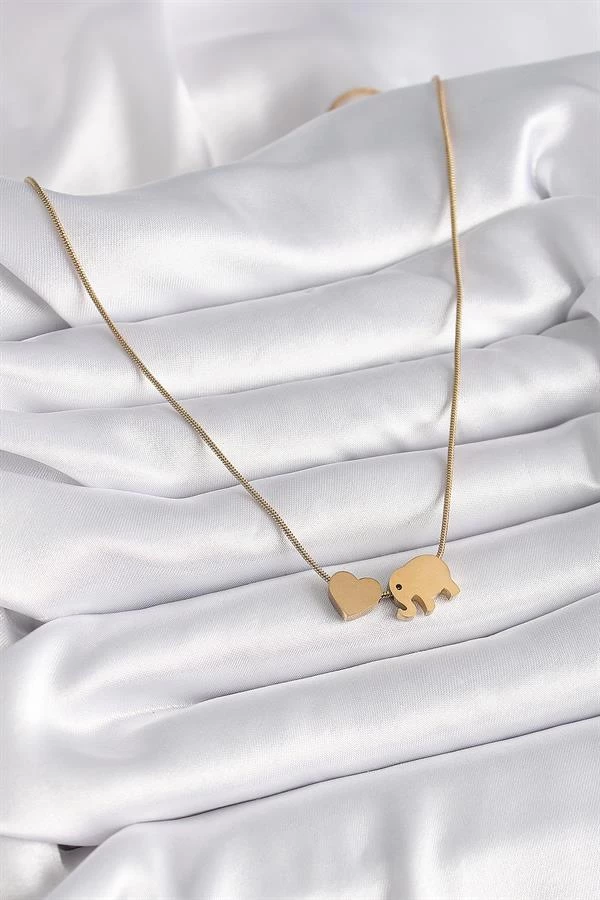 316l Çelik Gold Renk Fil Kalp Figürlü Kadın Kolye