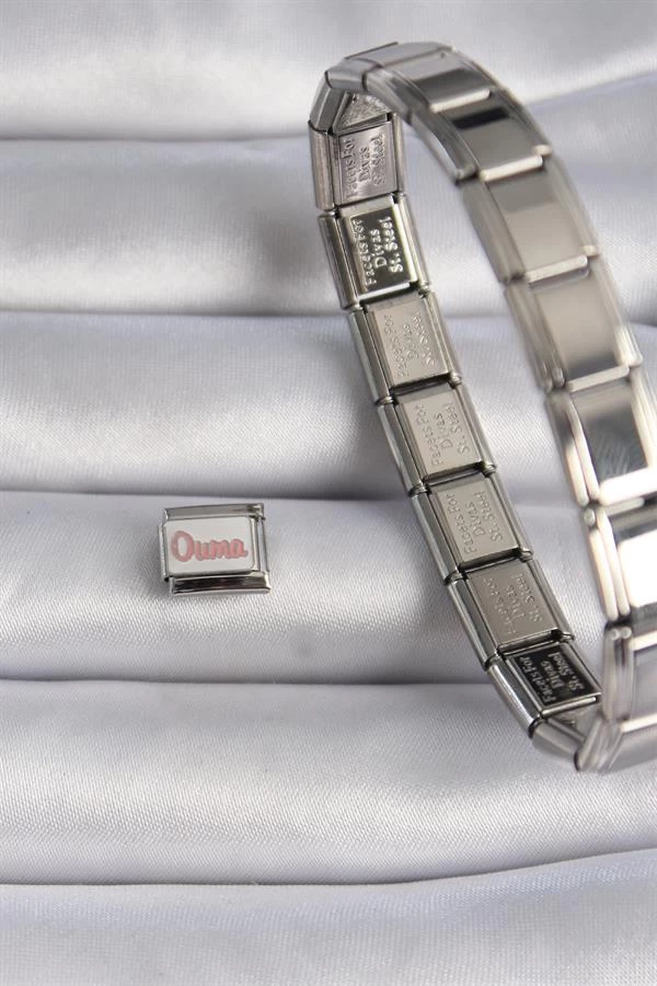 316l Çelik Gümüş Renk Beyaz Pembe Ouma İşlemeli Nomination Charm