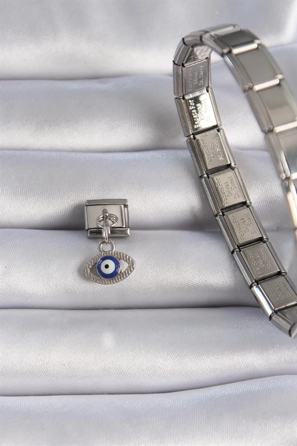 316l Çelik Gümüş Renk Sallantılı Göz Figür Nazar Boncuk Detay Nomination Charm