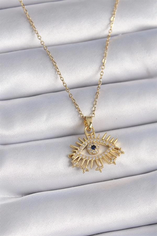 316l Çelik Gold Renk Zincir Zirkon Taşlı Göz Figür Kadın Kolye