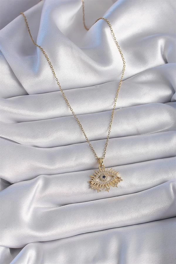 316l Çelik Gold Renk Zincir Zirkon Taşlı Göz Figür Kadın Kolye