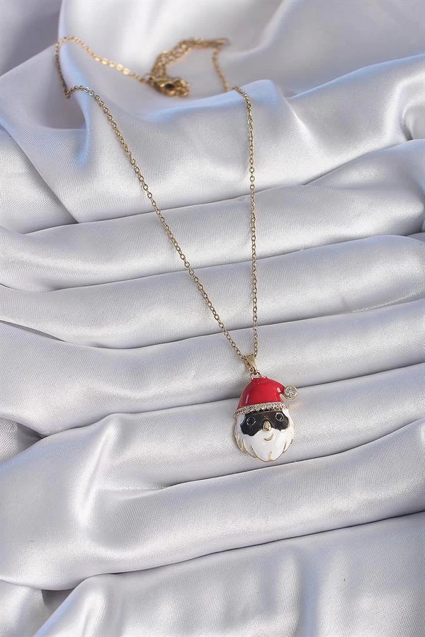 316l Çelik Gold Renk Zincir Zirkon Taşlı Yılbaşı Temalı Noel Baba Figür Kadın Kolye