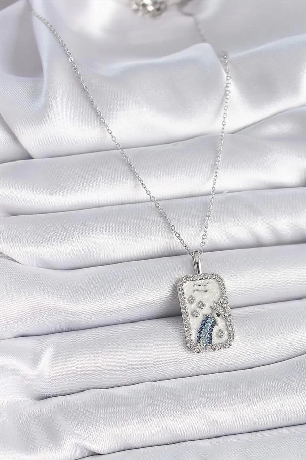 316l Çelik Gümüş Renk Zincir Kova Burcu Zirkon Taşlı Kadın Kolye
