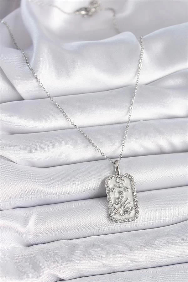 316l Çelik Gümüş Renk Zincir Yengeç Burcu Zirkon Taşlı Kadın Kolye