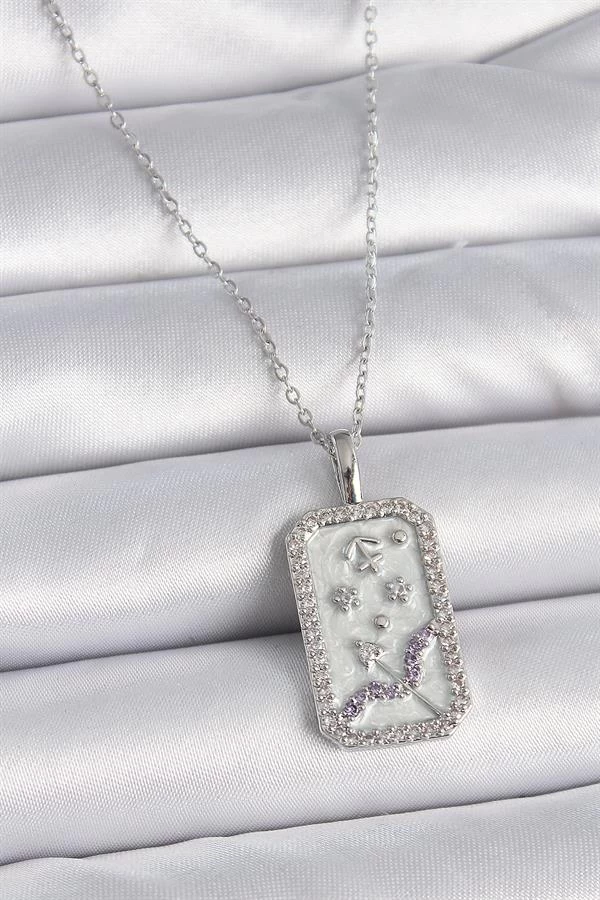 316l Çelik Gümüş Renk Zincir Yay Burcu Zirkon Taşlı Kadın Kolye