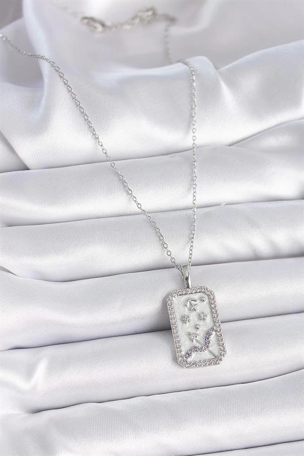 316l Çelik Gümüş Renk Zincir Yay Burcu Zirkon Taşlı Kadın Kolye