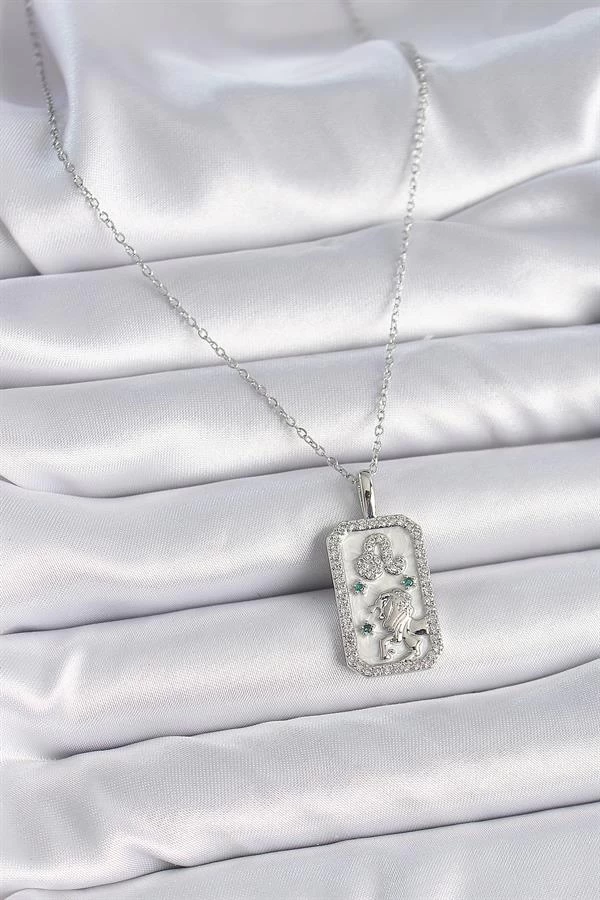 316l Çelik Gümüş Renk Zincir Aslan Burcu Zirkon Taşlı Kadın Kolye