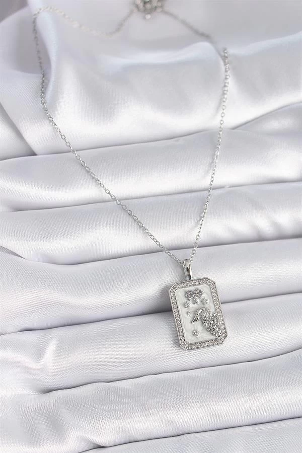 316l Çelik Gümüş Renk Zincir Koç Burcu Zirkon Taşlı Kadın Kolye