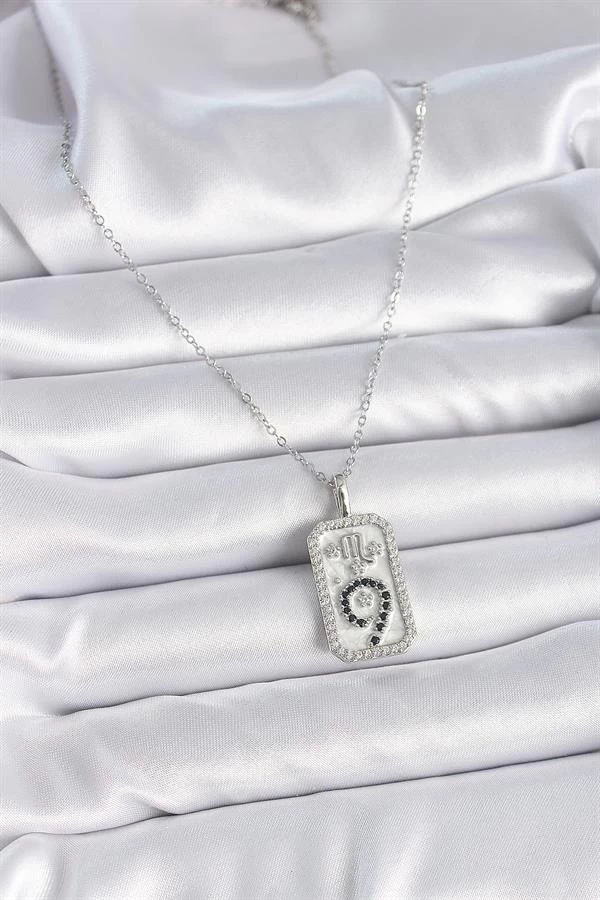 316l Çelik Gümüş Renk Zincir Akrep Burcu Zirkon Taşlı Kadın Kolye