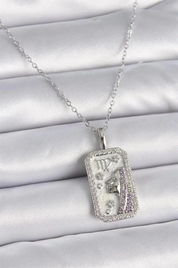 316l Çelik Gümüş Renk Başak Burcu Zirkon Taşlı Kadın Kolye