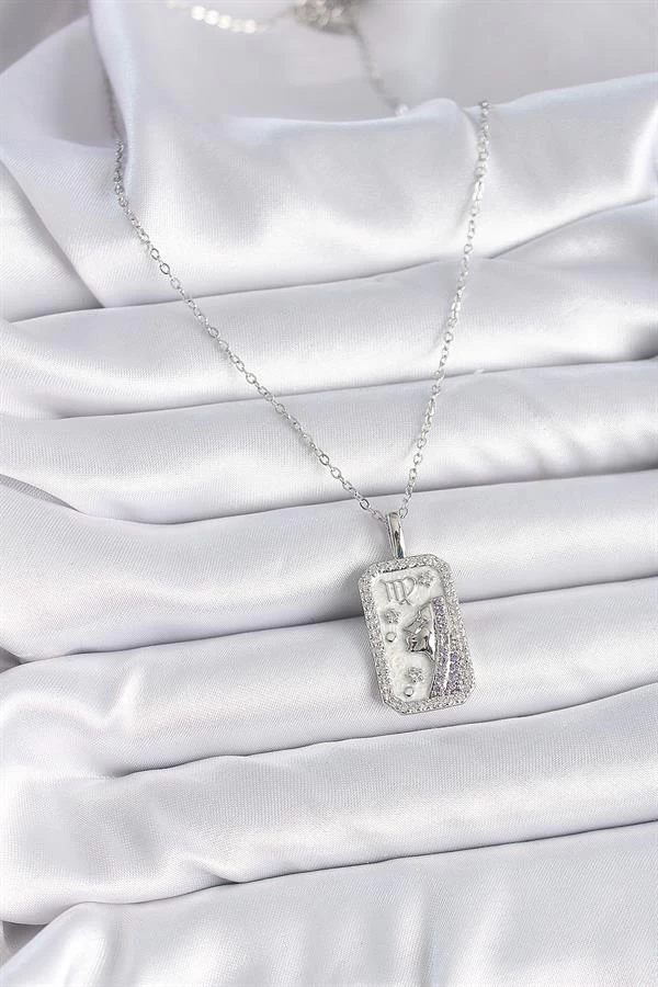 316l Çelik Gümüş Renk Başak Burcu Zirkon Taşlı Kadın Kolye