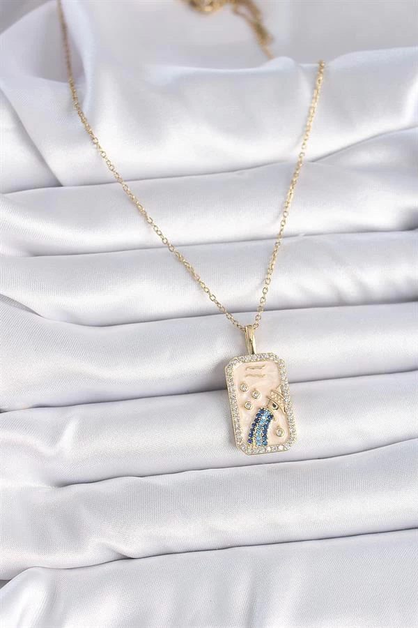316l Çelik Gold Renk Zincir Kova Burcu Zirkon Taşlı Kadın Kolye
