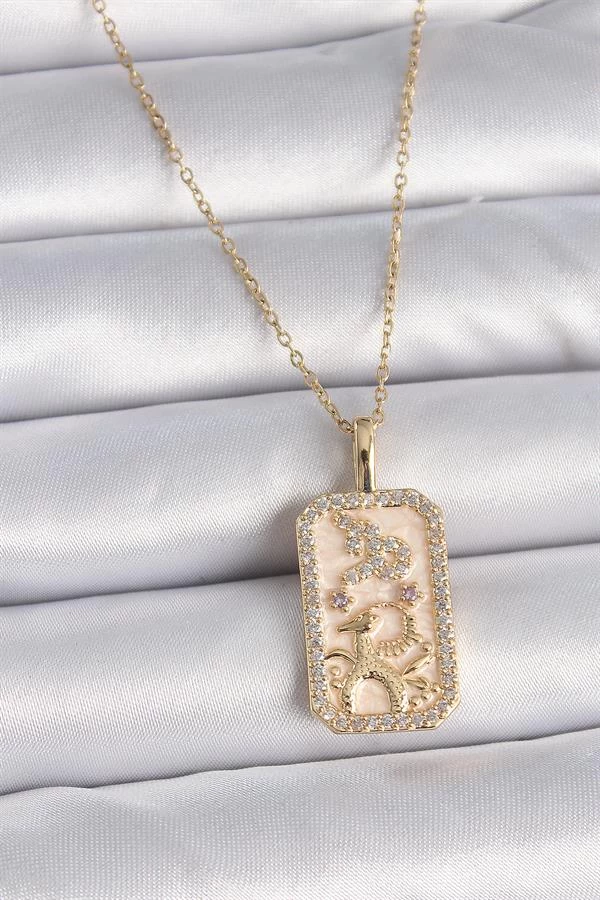 316l Çelik Gold Renk Zincir Oğlak Burcu Zirkon Taşlı Kadın Kolye