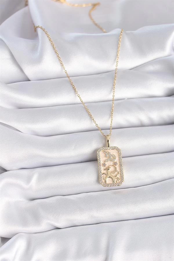 316l Çelik Gold Renk Zincir Oğlak Burcu Zirkon Taşlı Kadın Kolye