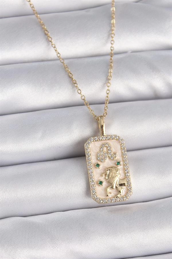 316l Çelik Gold Renk Zincir Aslan Burcu Zirkon Taşlı Kadın Kolye