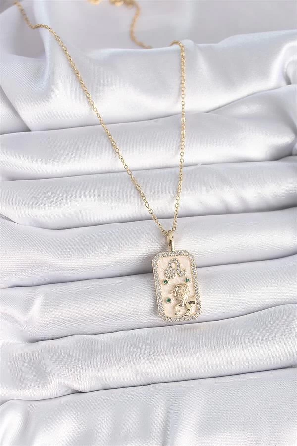 316l Çelik Gold Renk Zincir Aslan Burcu Zirkon Taşlı Kadın Kolye