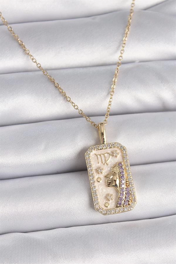 316l Çelik Gold Renk Zincir Başak Burcu Zirkon Taşlı Kadın Kolye