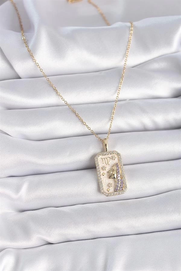 316l Çelik Gold Renk Zincir Başak Burcu Zirkon Taşlı Kadın Kolye