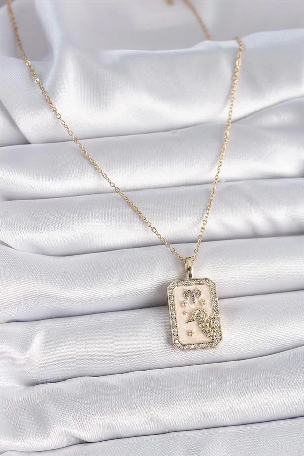 316l Çelik Gold Renk Zincir Koç Burcu Zirkon Taşlı Kadın Kolye