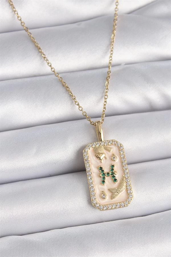 316l Çelik Gold Renk Zincir Balık Burcu Zirkon Taşlı Kadın Kolye