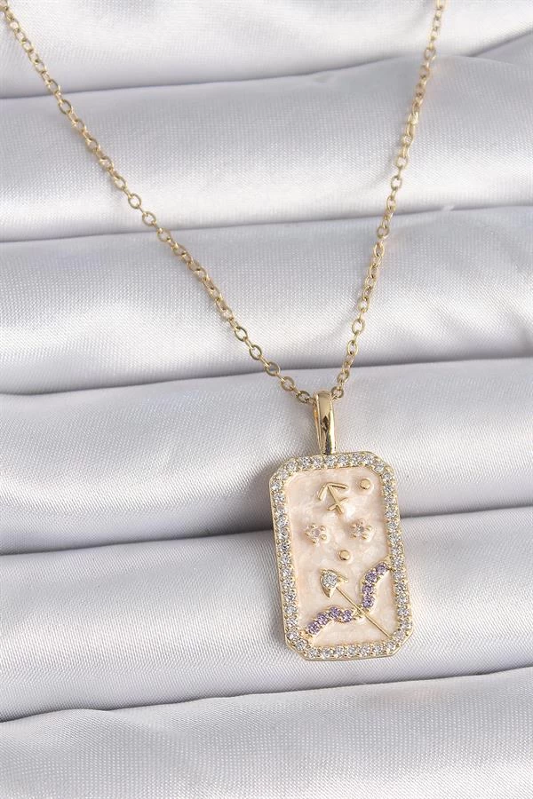 316l Çelik Gold Renk Zincir Yay Burcu Zirkon Taşlı Kadın Kolye