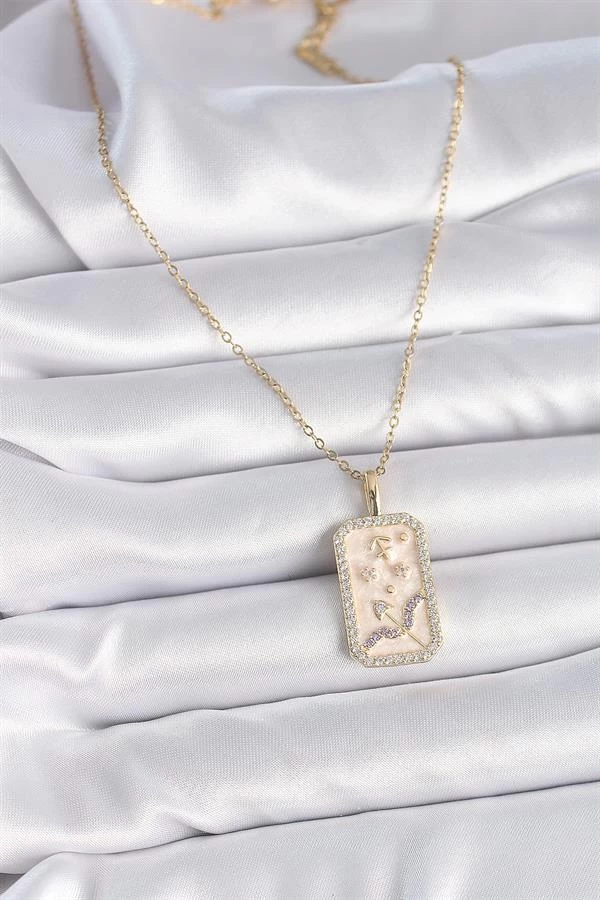 316l Çelik Gold Renk Zincir Yay Burcu Zirkon Taşlı Kadın Kolye