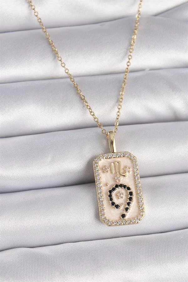 316l Çelik Gold Renk Zincir Akrep Burcu Zirkon Taşlı Kadın Kolye