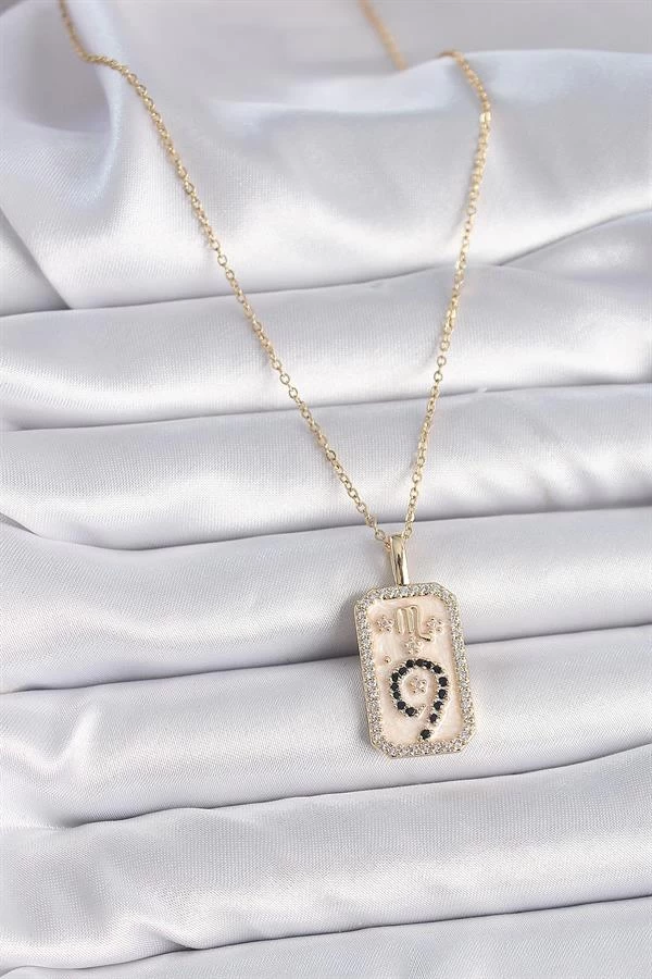 316l Çelik Gold Renk Zincir Akrep Burcu Zirkon Taşlı Kadın Kolye