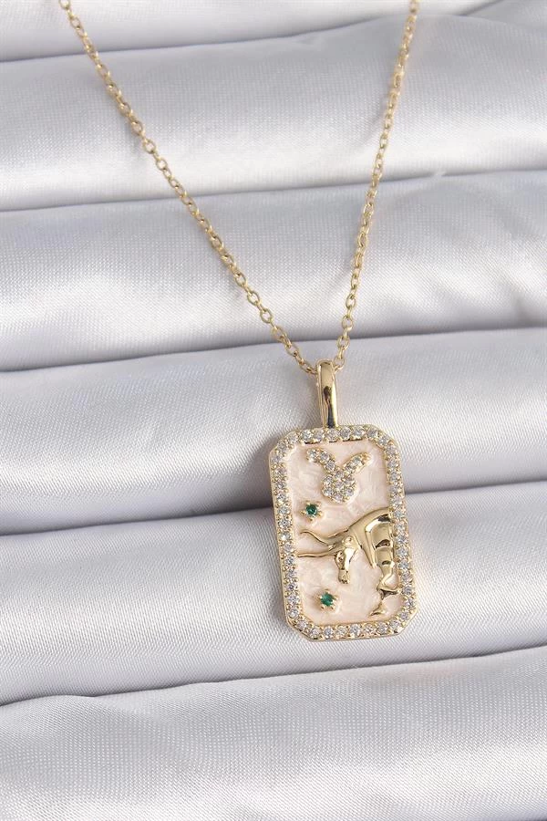 316l Çelik Gold Renk Zincir Boğa Burcu Zirkon Taşlı Kadın Kolye